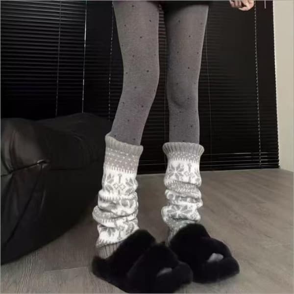 1 par damesokker efterår vinter retro snefnug sokker varme strikkede Gray