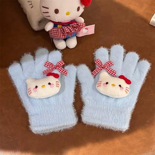 Søde Hello Kitty Plys Handsker Vinter Varme Handsker KT Femfingre Blue