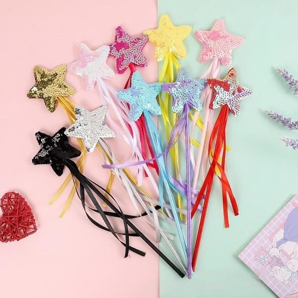 5/10 stk. Prinsesse Fe Tryllestaver Med Bånd Og Glitter A2