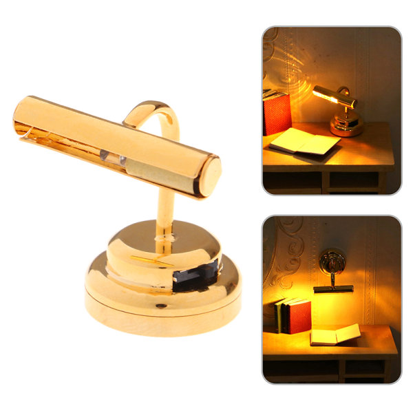 1:12 Dukkehus Miniature Skrivebordslampe LED Lampe Guld Væglampe