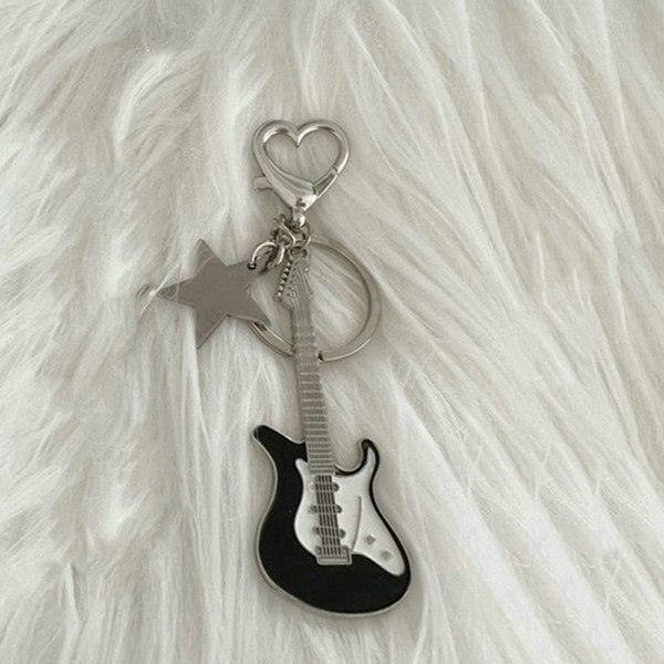 Guitar Love Heart Star Nøglering til Mænd Kvinder Sød Cool Trend White