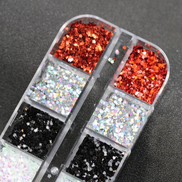 12 Gitre Mini Blandede Stjerne Hjerte Neglekunst Glitter Pailletter Gnistre A2