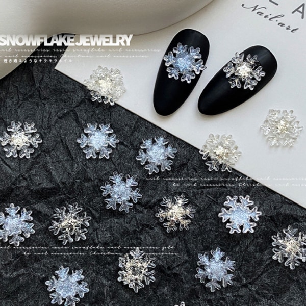 50 kpl White Glitter 3D Snowflake Nail Decals Joulutarrat Gold
