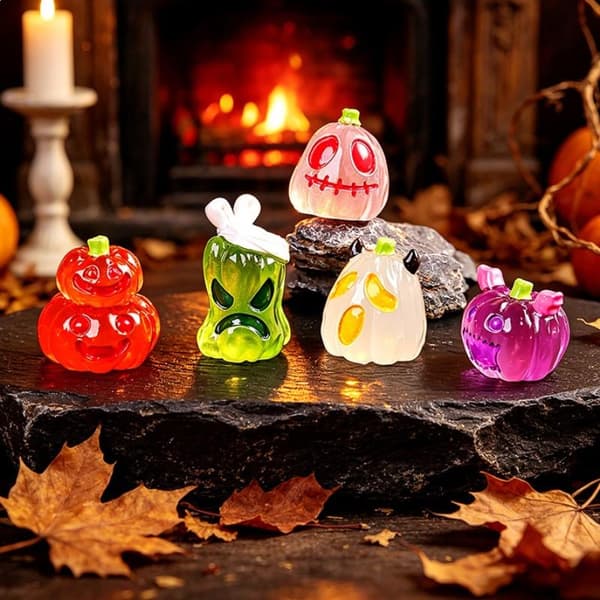 Lysende Græskar Mini Ornament Halloween Glød I Mørke Harpiks Figur A12