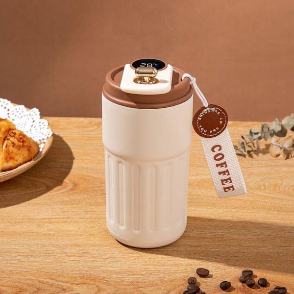 Isolert kaffekopp i rustfritt stål med temperaturvisning A7