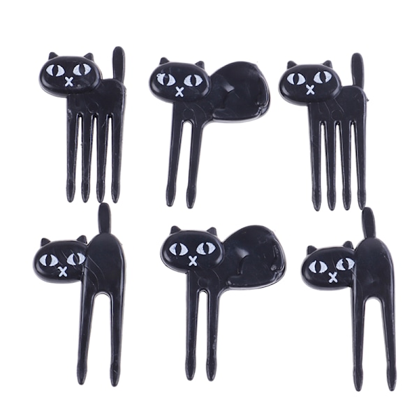 6 stk. sorte katte frugtgaffel e tandstik gadgets killing dessert de