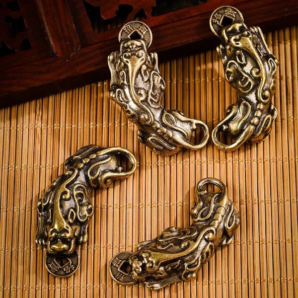 Kobber Mythisk Væsen Pixiu Miniature Figurer Ornamenter Messing A2