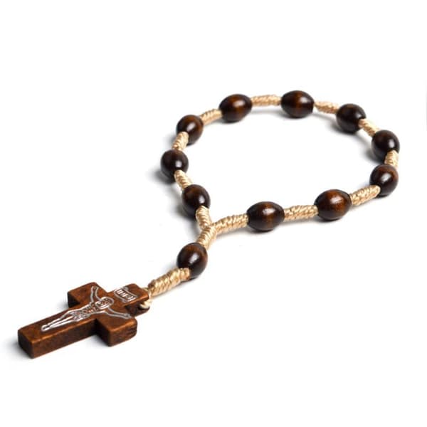 Rosenkrans Træperler Armbånd Mini Til Kors Finger Rosenkranse Til B