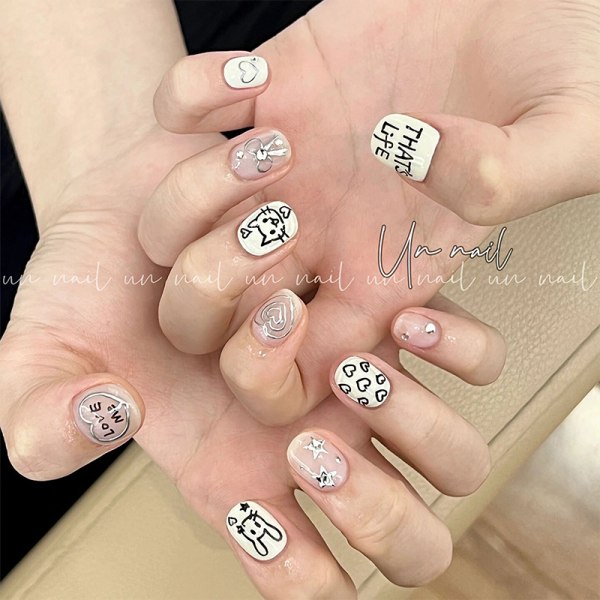 Tecknad graffiti-båge Ultra-Tunn Nail Art Stickers Kattunge Dog Be 2