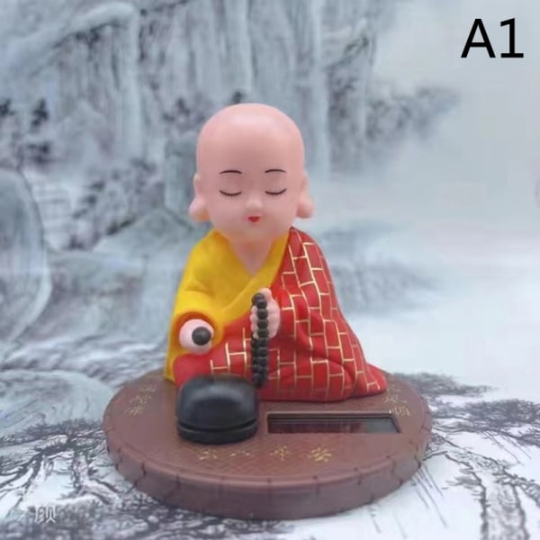 Solar Powered Bobble Rystende Hoved Dansende Legetøj Buddhist Monk Dol red