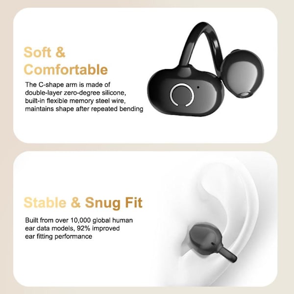 Bluetooth 5.3 Clip On Open Ear Bluetooth-øretelefon HD-lydtråd Black