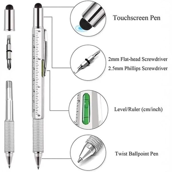 6-i-1 Multifunksjonell Metallkulepenn med Stylus Linjal Le A10