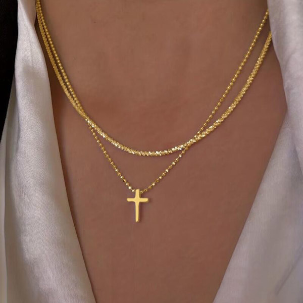 Fashion Trend Sød Cool kunstig Diamond Cross Pendant Perle A2