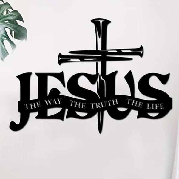 Metallinen Jeesus-ristiseinäkoriste Black