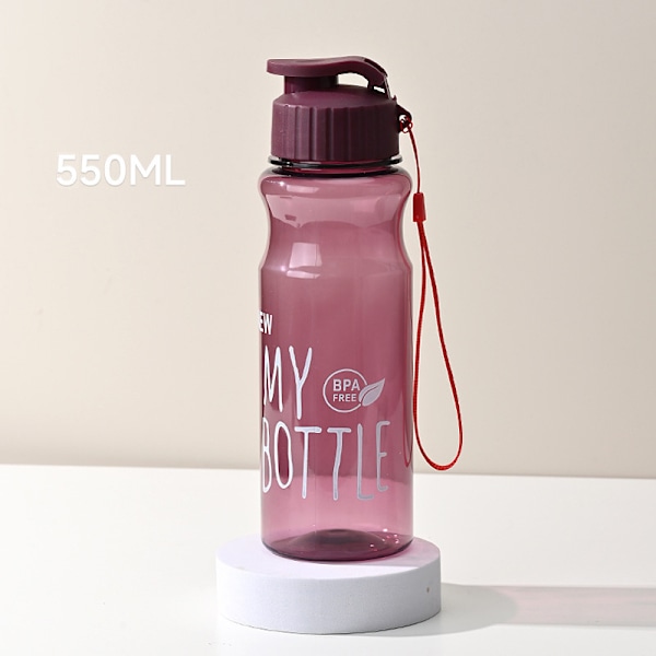 Transparent vattenflaska Portabel sportkopp för att dricka 550ml Wine red