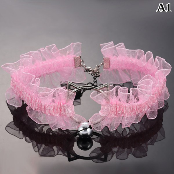 Justerbar blondechoker med Bell Sweet e Gothic Choker halskæde Pink