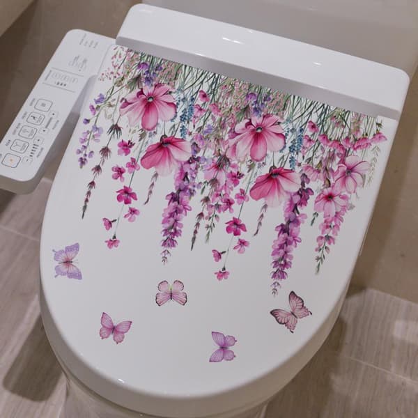 Vaaleanpunainen kukka perhonen itseliimautuva wc-istuin DIY irrotettava