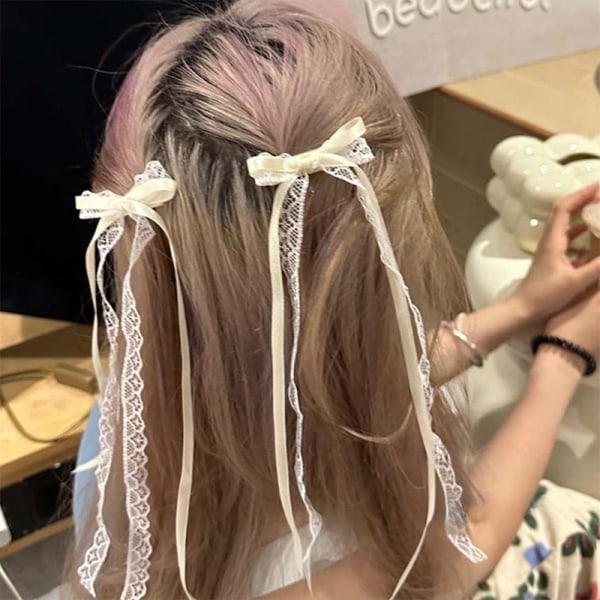 Makeat pitkät hiusneulat Ranskalainen Lolita Lace Ribbon Tupsu Bowknot Ha A2