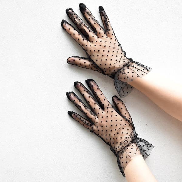 Elegante Lace Dots Handsker Damemode Mesh Hollow Sun Protec Black