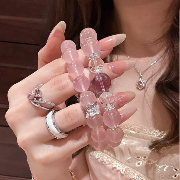 Imitasjon Icy Rosa Stein Krystall Elastisk Streng Armbånd Perle Pink