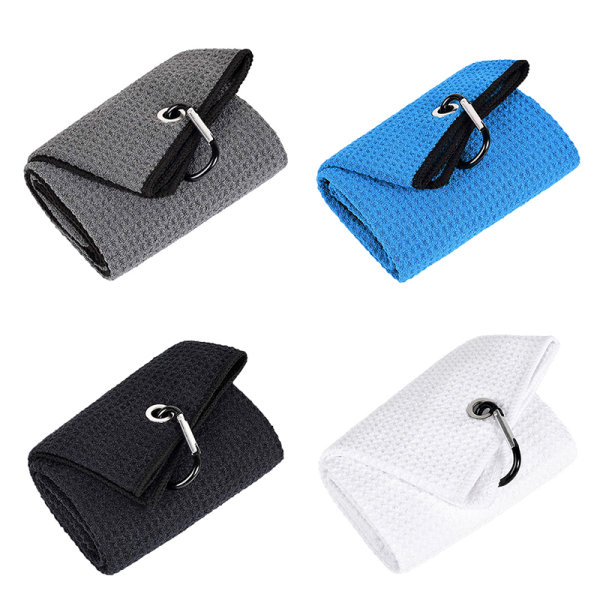 Golfhåndklæde vaffelmønster bomuld med karabinhage rengøringshåndklæder Black
