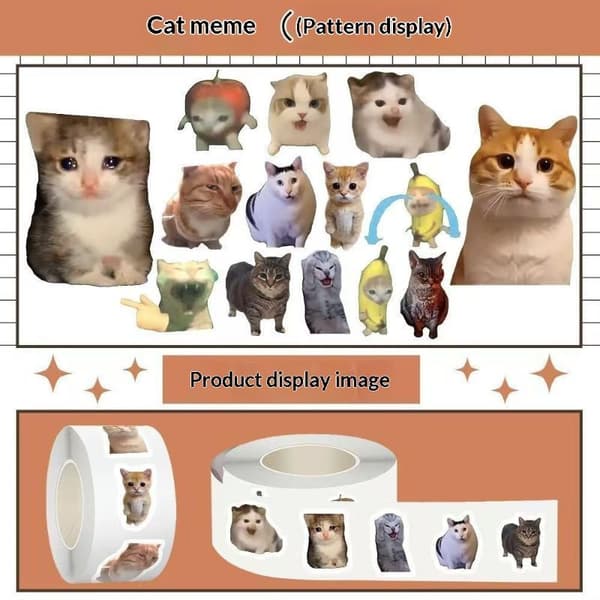 Sjov Kat Meme Klistermærkerulle Flere Selvklæbende Designs Fo