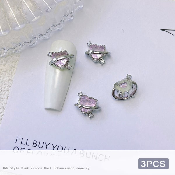 3stk 3d Rosa Zircon Nails Smykker Diy Decals Crystal Gems Nail 3270