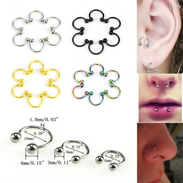 10 STK Rustfritt stål Horseshoe Bar Lip Nese Septum Øre Ring Silver 8mm