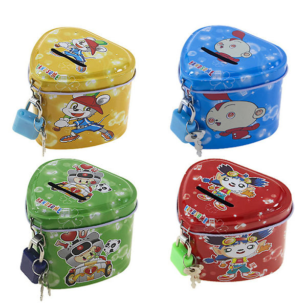 e Cartoon Square Tin Metal Piggy Bank Sparing Kontanter Mynt Penger Bo Double heart