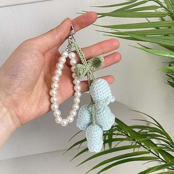 1 Stk Flower Knitted Keychain Nøkkelring Dame Heklet Ullblomst White