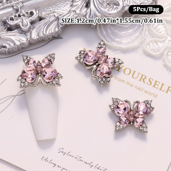 5 Stk Nail Diamond Nail Art Decor Butterfly Love Heart Lock Diam A6