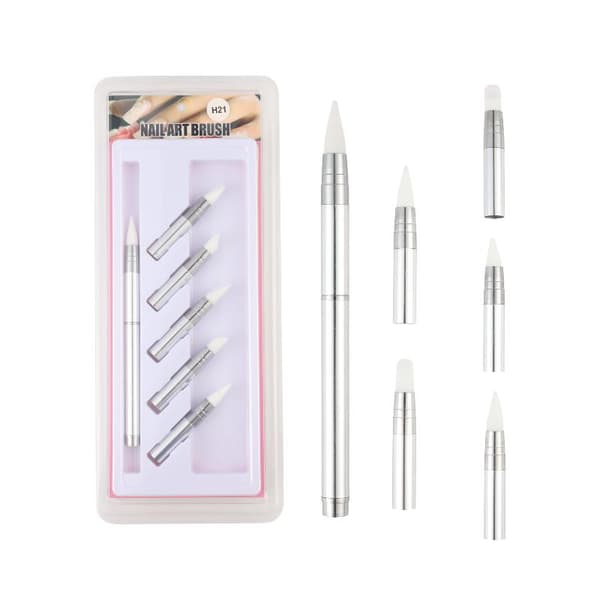 1 set nagelkonstpenna silikon snidning blomma skulpteringspenna justerbar A6