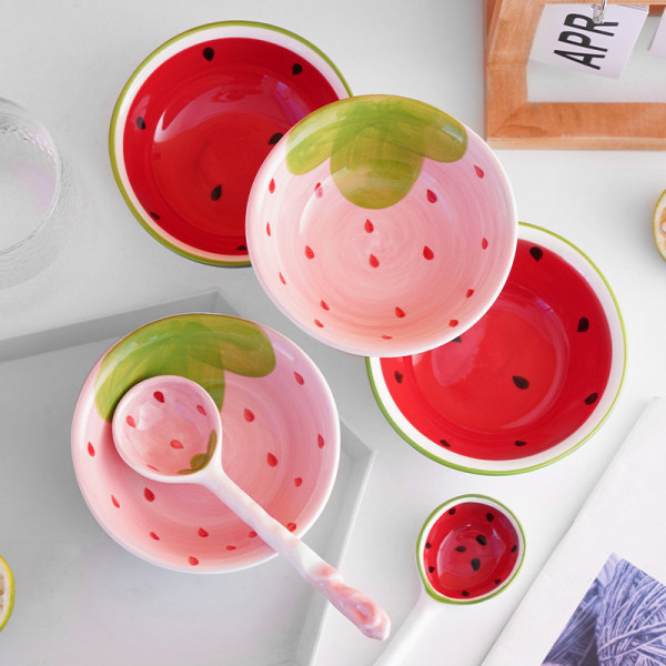Jordbær vannmelonformet bolle skje Keramisk fruktmønster S C