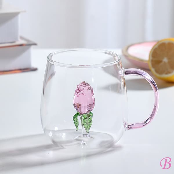 3D Rose glaskop med håndtag Husholdningsmorgenkop til juice B