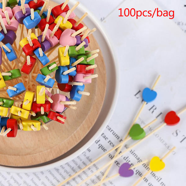 100 stk/pose Hjerte Bambus  Picks Buffet Cupcake Fruktgaffel Kake D F