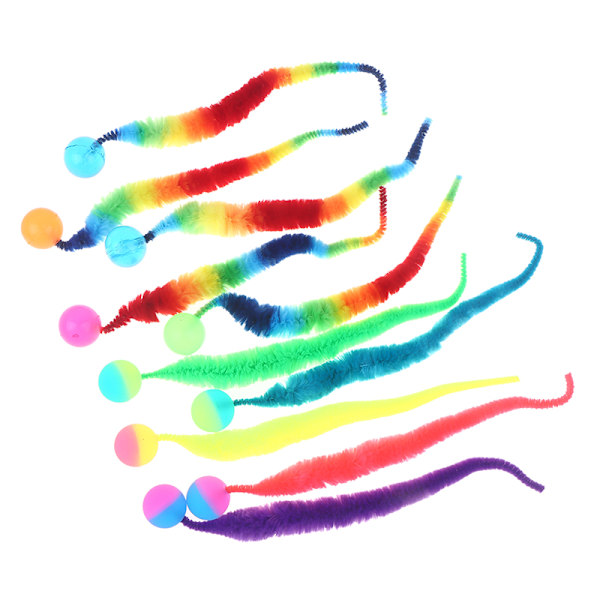 Kat interaktivt legetøj snoet orm med bold fluorescerende fuzzy W B2 5Pcs