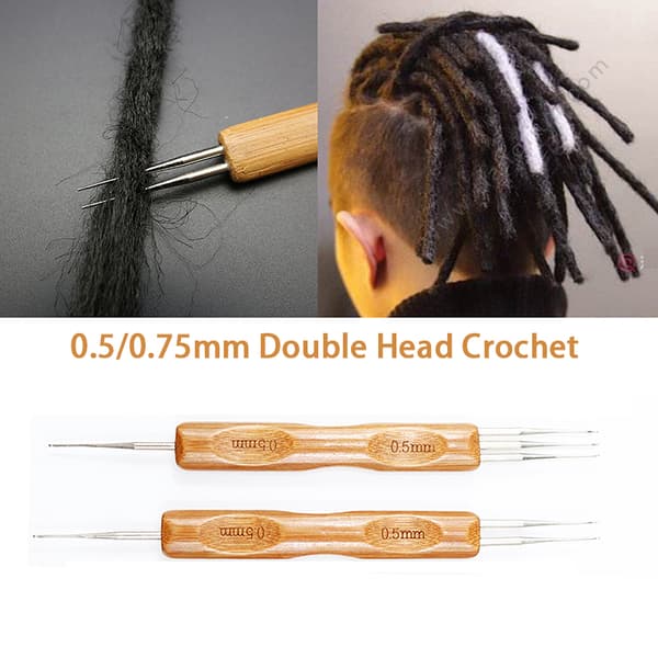 Dobbelthodet Dreadlock Hekle Bambus Håndtak Krok For Dreadsloc 0.75mm(1+2)