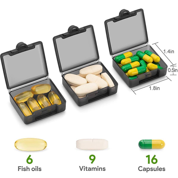 3 stk Pill Tablet Box Organizer Medisinholder Oppbevaringssmykker Black