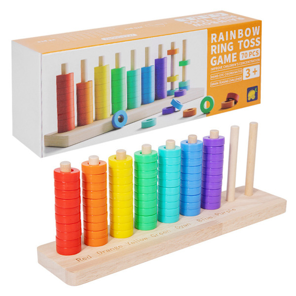Färgsorterande stapelleksaker i trä Multicolor