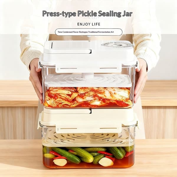 Pickle Jar With Press Plate Leakproof Kitchen Organizer Bins St White