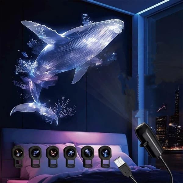 LED USB-projektorlys Projeksjonsmønstre Justerbar Hval Bu A3