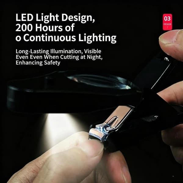 Multifunktionel negleklipper forstørrelsesglas LED-lampe anti-stænk til A1
