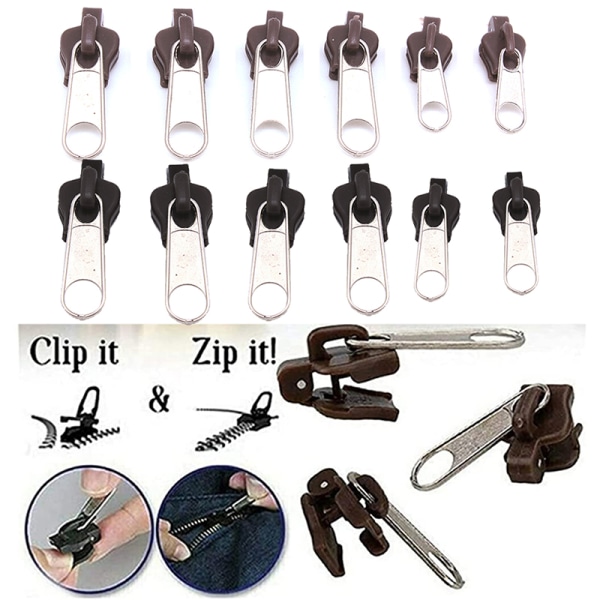 6 kpl Instant Zipper Universal Instant Fix vetoketjun korjaus Black