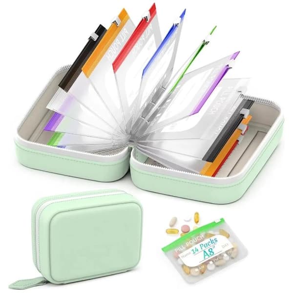 14-pose pilleorganisator med ringbind med farvekodede individuelle poser Black