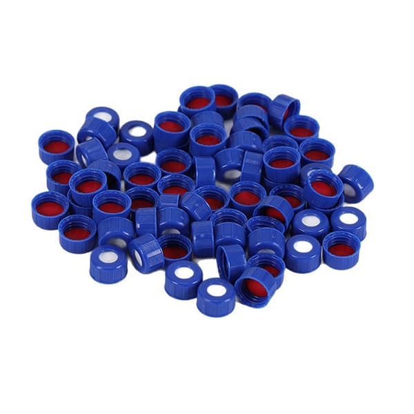 Sininen avoin polypropeenikorkki kromatografiavialille 2 ml Solid cover