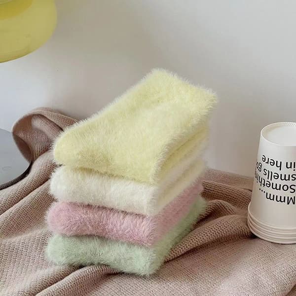 Super bløde sokker mink fleece til kvinder Ensfarvede vintervarm pink