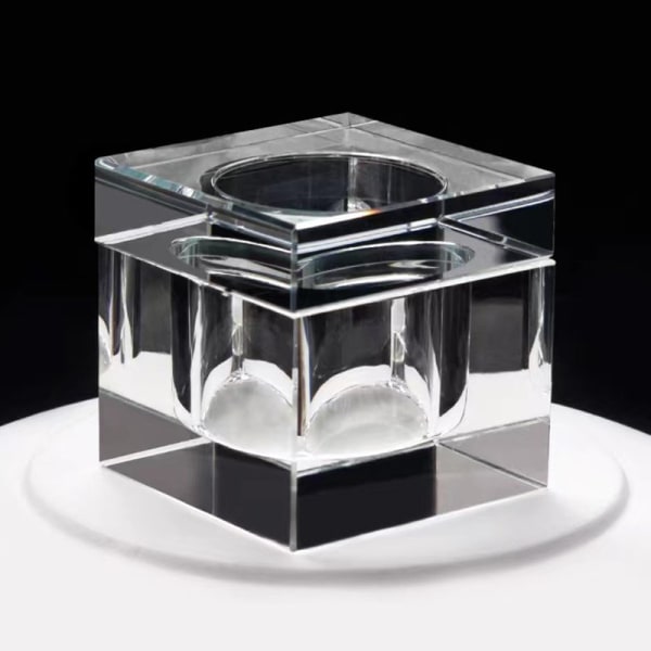 Firkantet glass Krystall Dappen skål metalllokk Akryl væske P Multicolor