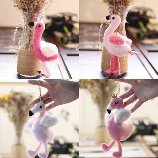 Cartoon Flamingo Doll Nøkkelringer Flamingo Plysj Myk Utstoppet Ani B