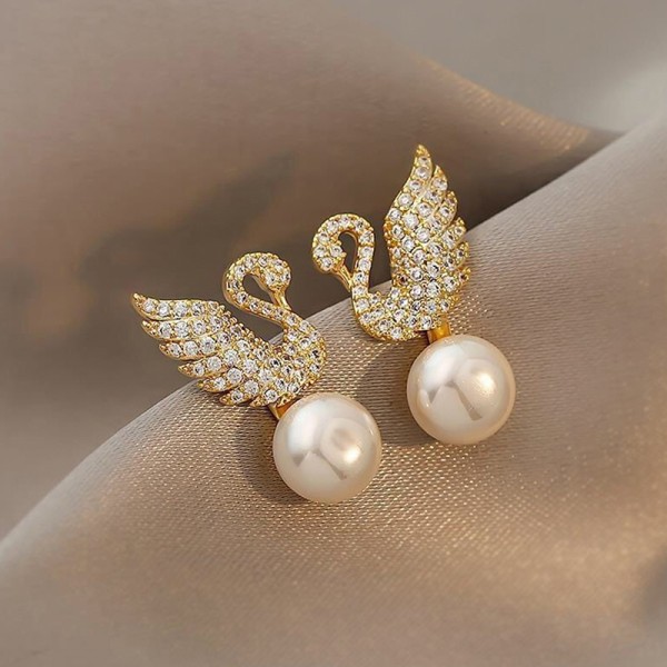 1 par imitert perle Swan Rhinestone øredobber kvinners smykker 1 Pair