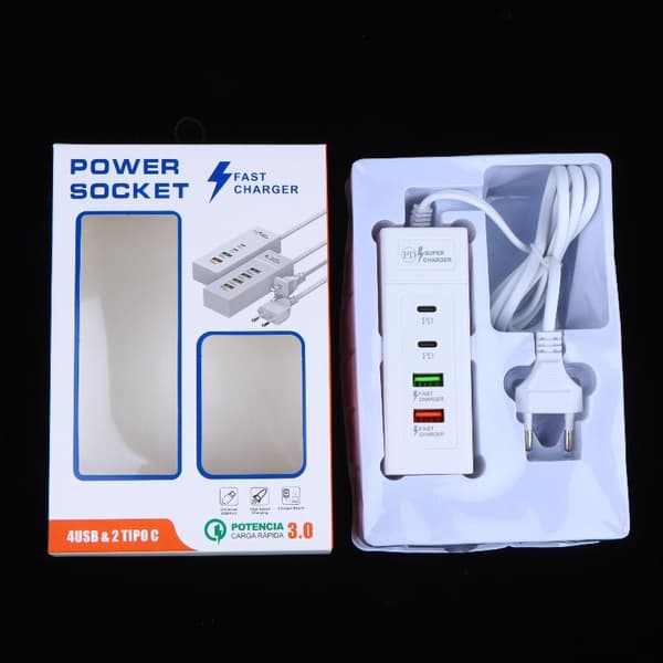 1 stk USB C-lader strømskinne med flere porter for rask lading 2PD 2USB EU